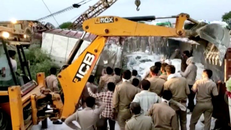 The site of the truck accident in Auria, India. 