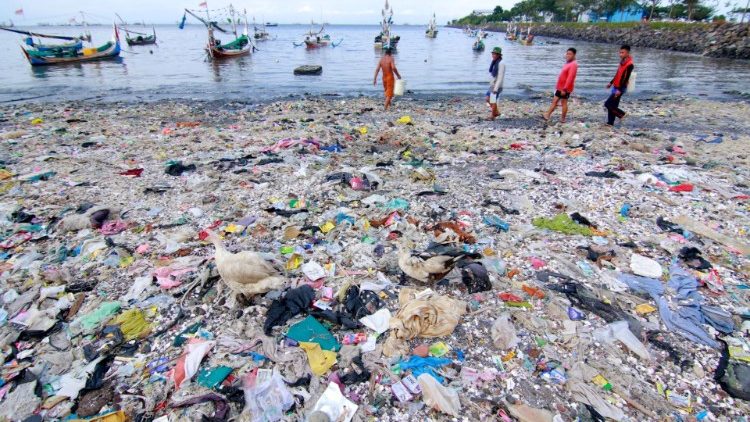 A polluted seaside in Indonesia's East Java Province