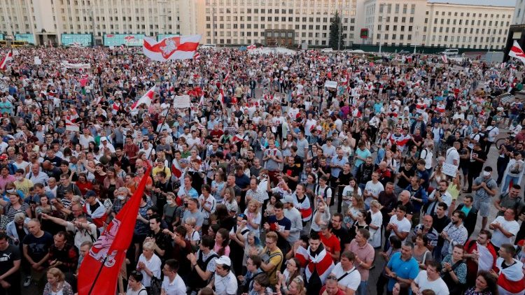 FILE PHOTO: People protest against presidential election results in Minsk