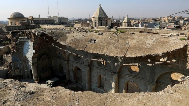 A view of several historic Churches of Hosh al-Bieaa damaged by so-called Islamic State militants