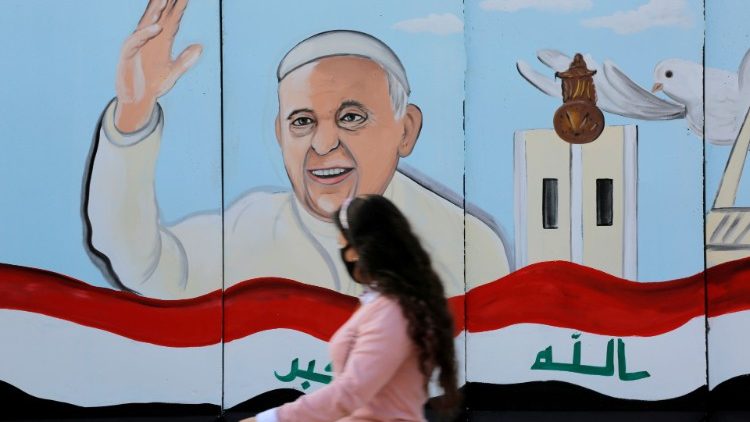 Ein Wandgemälde in Bagdad zeigt Papst Franziskus