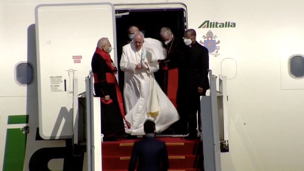 Pope Francis arrives at Baghdad Airport