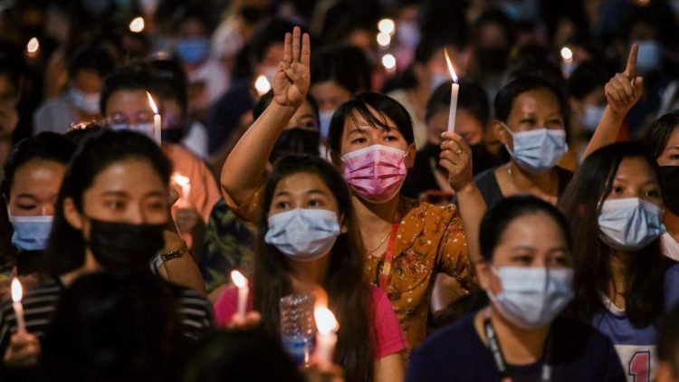 A candlelit protest in Yangon, Myanmar. 