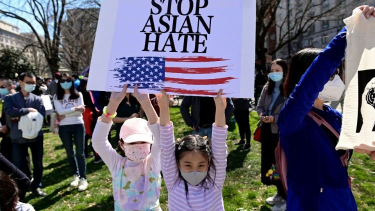 Protest in Washington, DC, against the rise of violence against people of Asian descent
