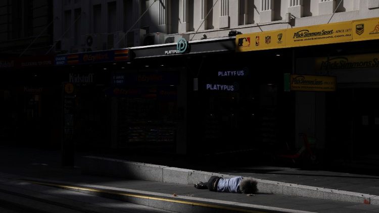 A lone person sleeping on the streets amid the Covid-19 outbreak in Sydney, Australia