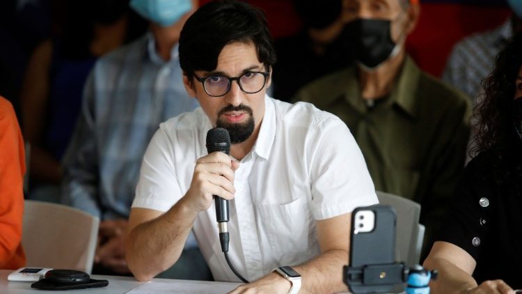 Venezuela's opposition leader Freddy Guevara speaks during a news conference in Caracas