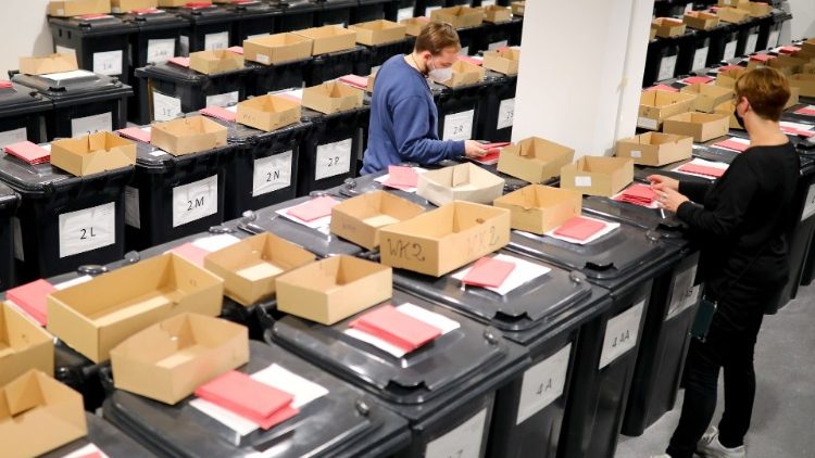 Envelopes of absentee ballots for German federal election, in Berlin