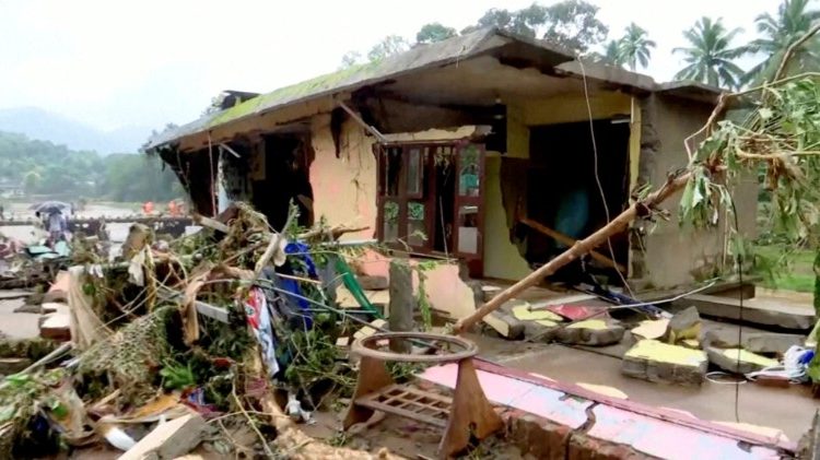 A general view of a house damaged in the heavy rains received in Kottayam