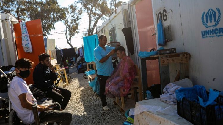 Migrants in the Mavrovouni camp in Lesbos