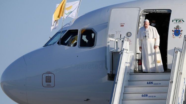 Pope arrives at Larnaca Airport, Cyprus.