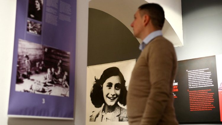 FILE PHOTO: A man looks at an exhibition about Anne Frank at the Victory museum in Sibenik