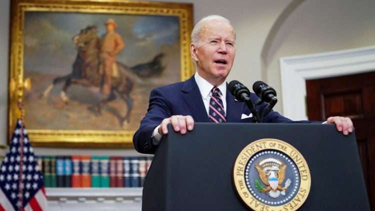 US President Joe Biden speaks at a press conference in the White House