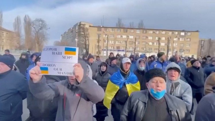 Demonstration im russisch besetzten Melitopol (Ukraine)