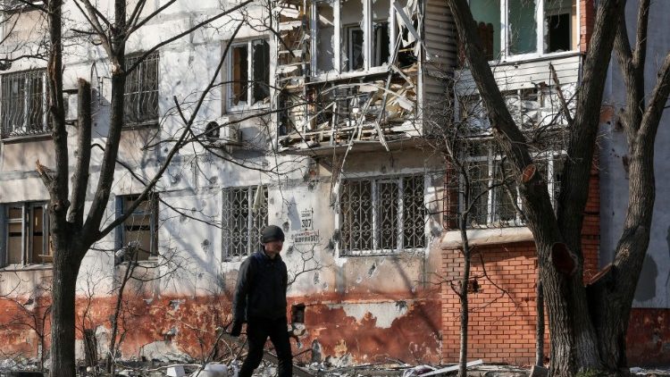 Shelled buildings in Mariupol
