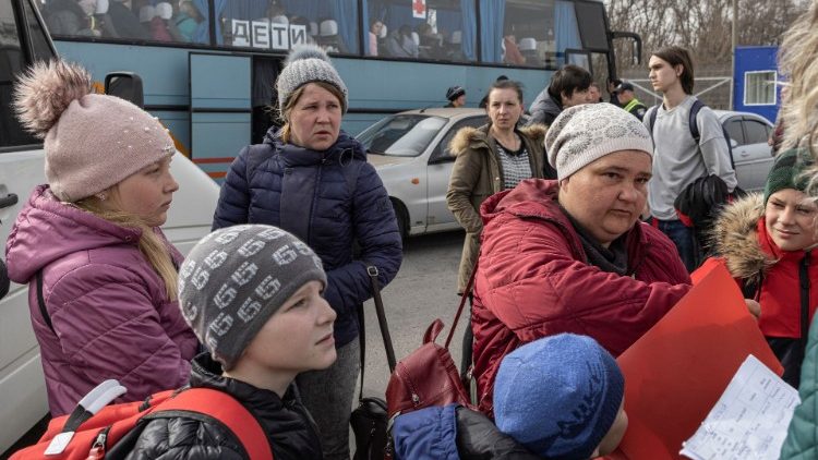 Evacuees from Mariupol arrive at a reception centre in Zaporizhzhia, Ukraine