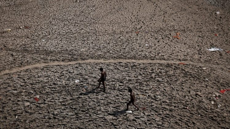 An almost dry river bed of Yamuna in the Indian capital New Delhi, which is reeling under a scorching heatwave.