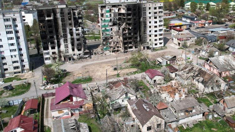 Buildings destroyed by shelling amid the Russian invastion of Ukraine in Borodianka, Kyiv region.