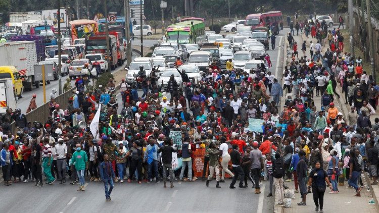 Protesters block a road in Nairobi on 7 July