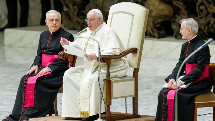 Le Pape François au cours de l'audience générale du mercredi 31 août 2022, en salle Paul VI, au Vatican. 