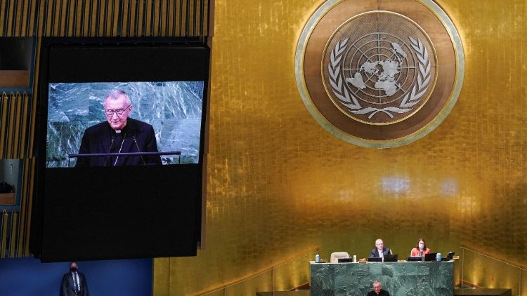 El cardenal Secretario de Estado vaticano, Pietro Parolin, en su intervención en la Asamblea General de la ONU.