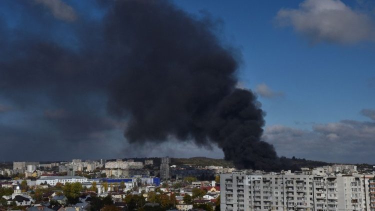 Smoke rises over Lviv amid Russian airstrikes