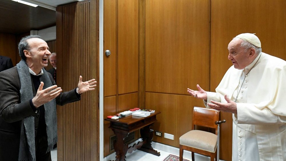 Pope Francis private audience with Italian actor Roberto Benigni