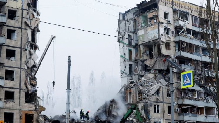 La zone du complexe immobilier touchée par le missile russe.