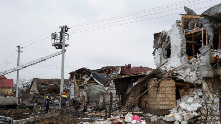 Aftermath of a Russian military attack outside of Kyiv