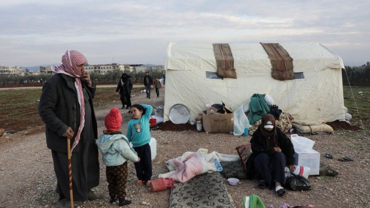 Earthquake survivors in the town of Jandaris, Syria