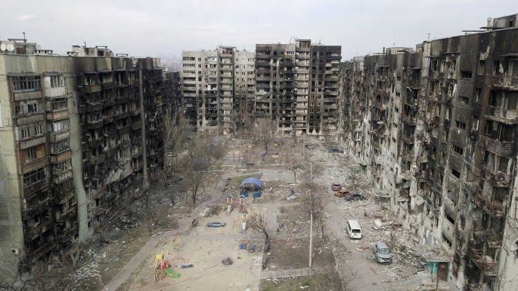 Vue aérienne sur la ville de Marioupol en Ukraine, le 17 février 2023. 