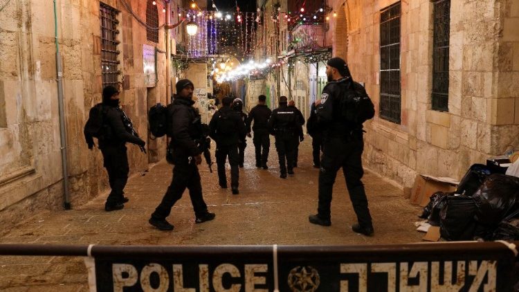 Israeli police stand guard near a security incident scene, in Jerusalem's Old City