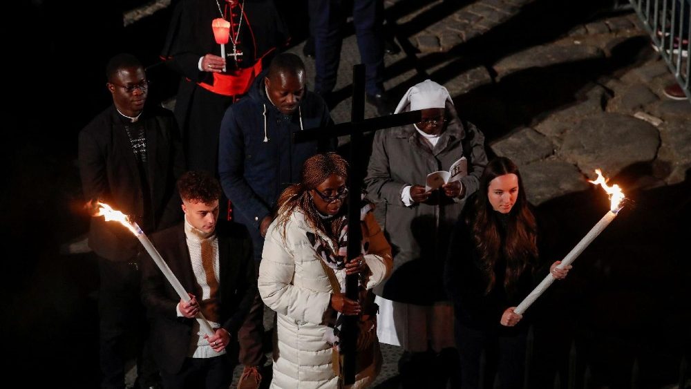 Via Crucis procession during Good Friday celebrations at the Colosseum in Rome