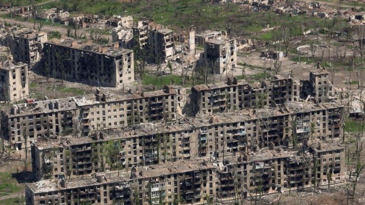 Aerial view of ruined Bakhmut