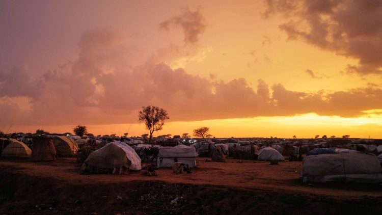 Makeshift shelters for refugees in Adre, Chad.