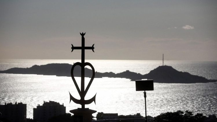 A view of the Mediterranean coastline, during a prayer led by MAP Francis for sailors and migrants lost at sea