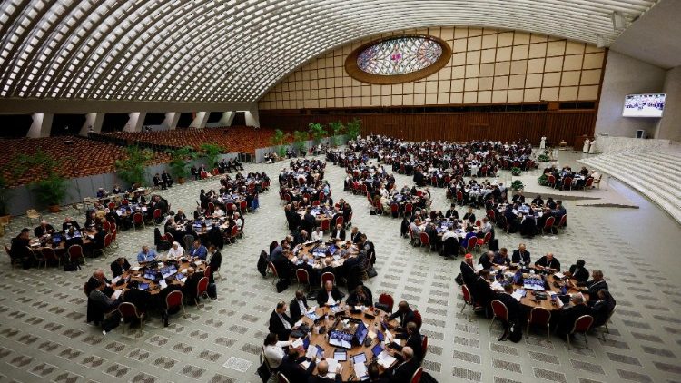 Participants in the 2023 Synod of Bishops on synodality in the Paul VI Hall