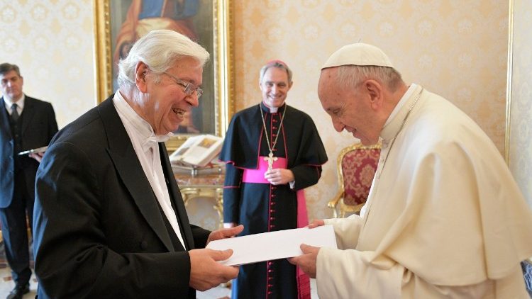 Mr. Mario Juan Bosco Zappettini presents his credential letters to Pope Francis