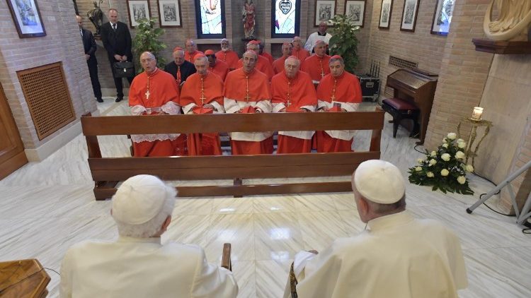 De nya kardinalerna besökte påven emeritus Benedictus XVI tillsammans med påven Franciskus