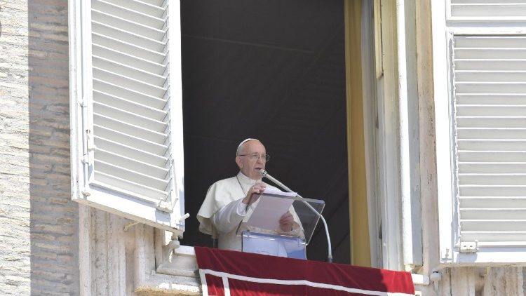 Pope Francis delivering his reflections before the Angelus