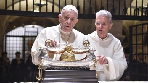 Pope Francis venerates relics of St. Nicholas of Bari