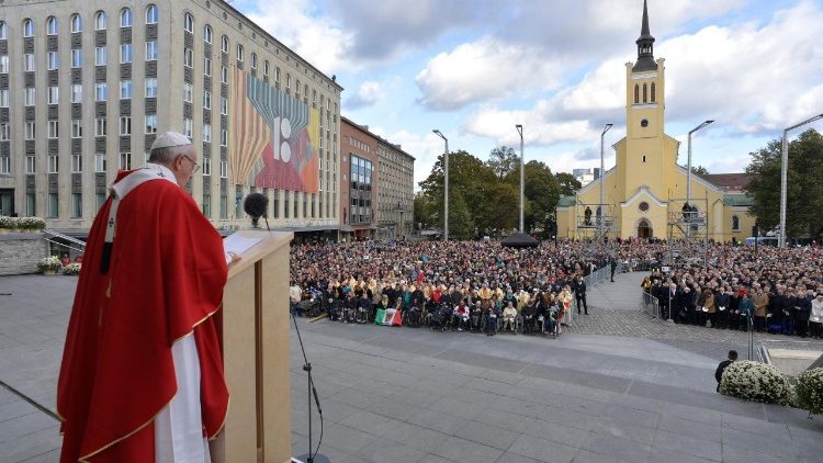 Pope at Mass in Freedom Square, Tallin, Estonia on September 25, 2018.  
