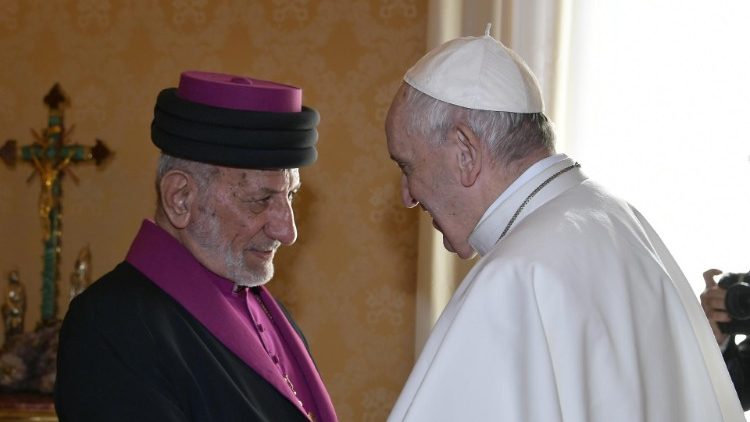 Pope Francis greets Mar Gewargis III, Catholicos Patriarch of the Assyrian Church of the East