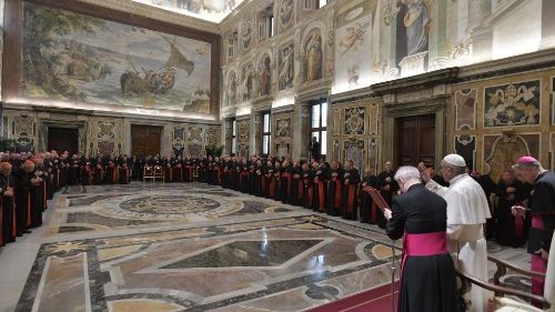 Pope Francis exchanges Christmas greetings with the Roman Curia