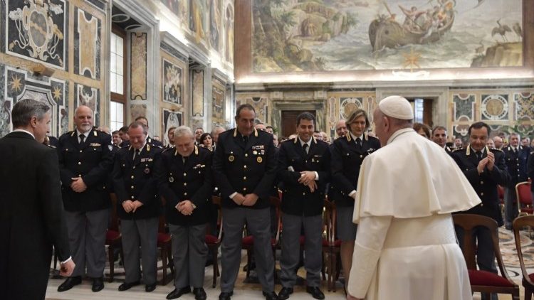 Pope Francis meeting officials and personnel of the Inspectorate of Public Security at the Vatican on Jan. 17, 2019. 