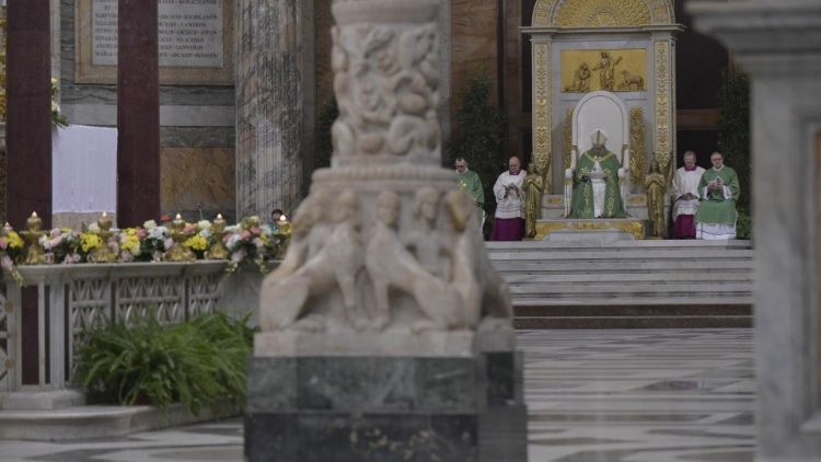 Pope Francis presides at the celebration of Vespers at the Papal Basilica of St Paul's Outside-the-Walls