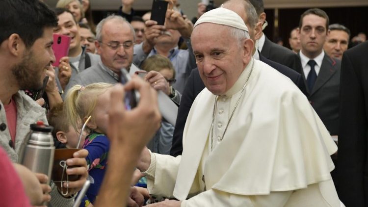 Pope Francis greets pilgrims at the weekly General  Audience