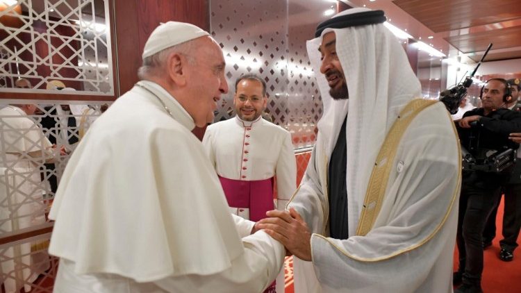 Monsignor Yoannis Lahzi Gaid accompanying the Pope in the palance of Crown Prince Mohammed bin Zayed Al Nahyan