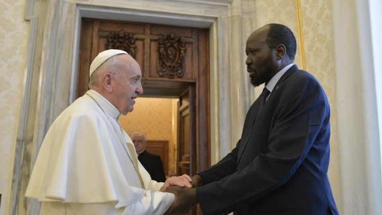 Pope Francis meets South Sudan's President Salva Kiir in March 2019