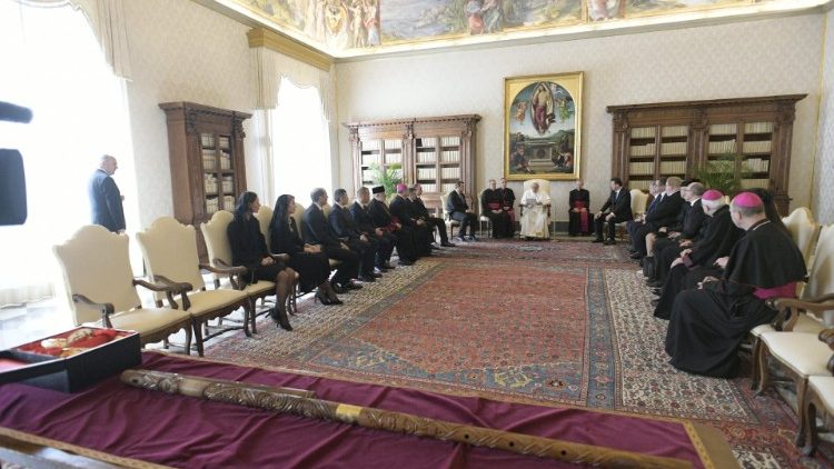 Pope Francis addressing a delegation of Czech and Slovak parliamentarians.