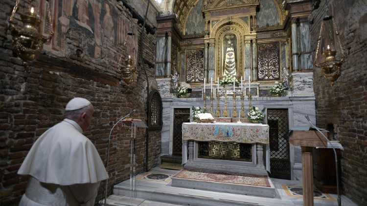 Påven Franciskus i Mariasanktuariet i Casa Santa i Loreto 2019 